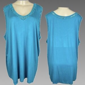 Torrid 6X Super Soft Teal Blue Lace Inset Trim V-Neckline Tank Top Stretch